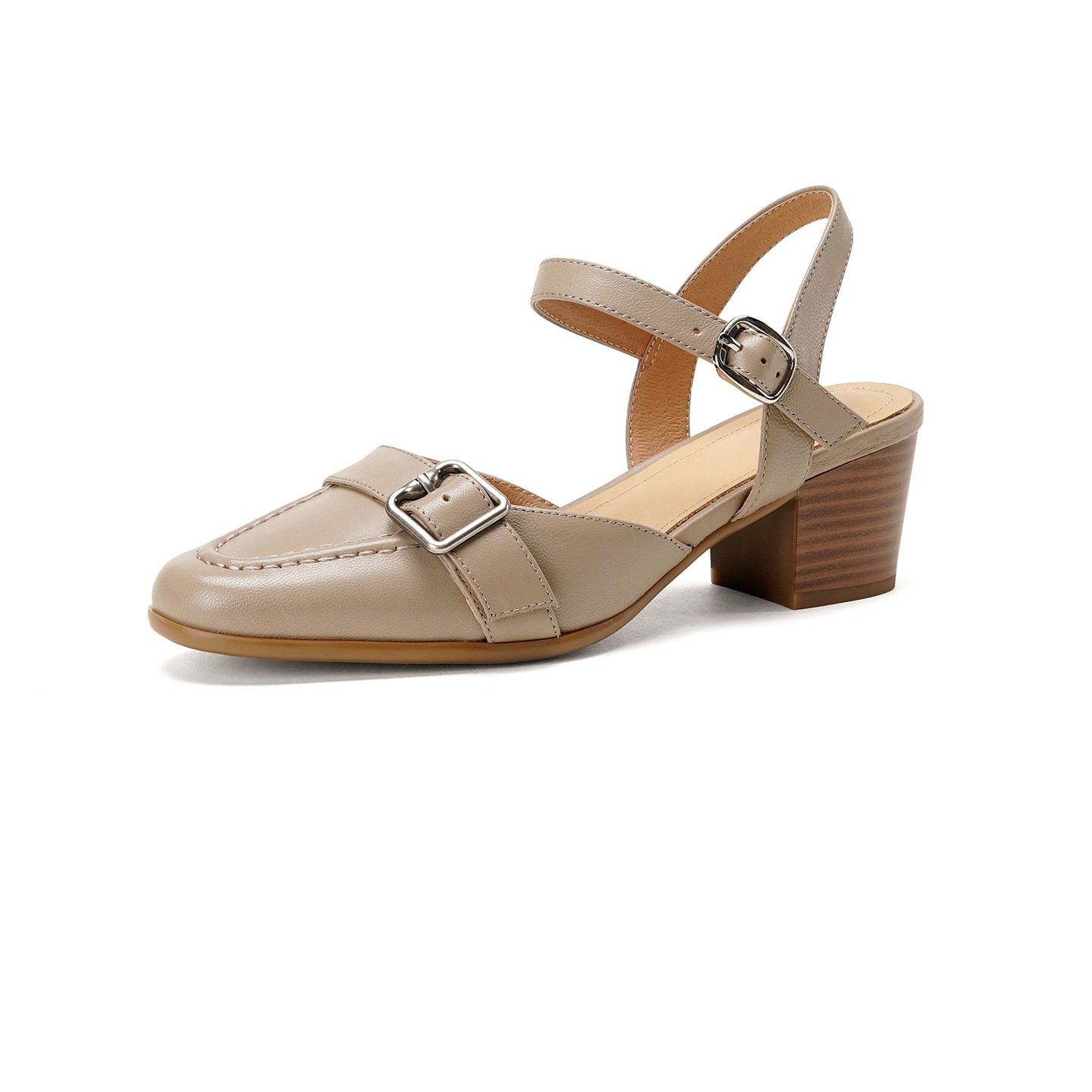 Sandal cao gót nữ hở mũi quai ngang khóa cài, gót 5 cm — đen