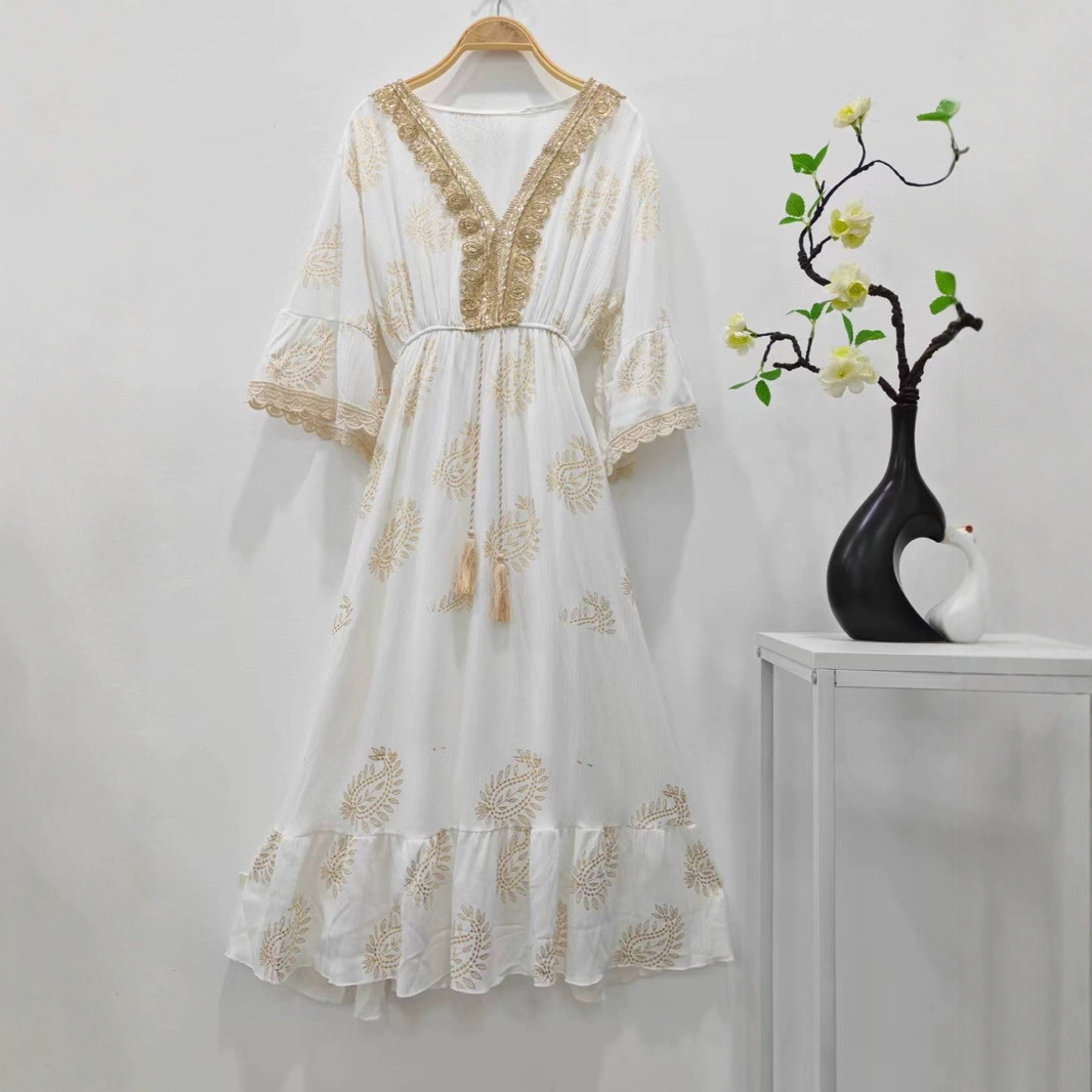 New Women's Fashion Malay Indonesian Muslim Robe Fashionable Gold Embroidered Dress_ecoleips.com