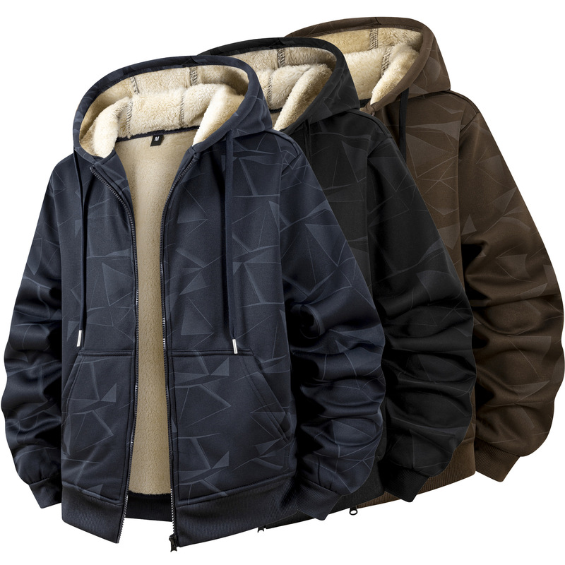 European Size S-6Xl Large Size Cashmere Men's Jacket Winter Velvet Thickeneded Hooded Casual Cardigan Jacket Cross-Border European Size S-6Xl Large Size Cashmere Men's Jacket Winter Velvet Thickeneded Hooded Casual Cardigan Jacket Cross-Border