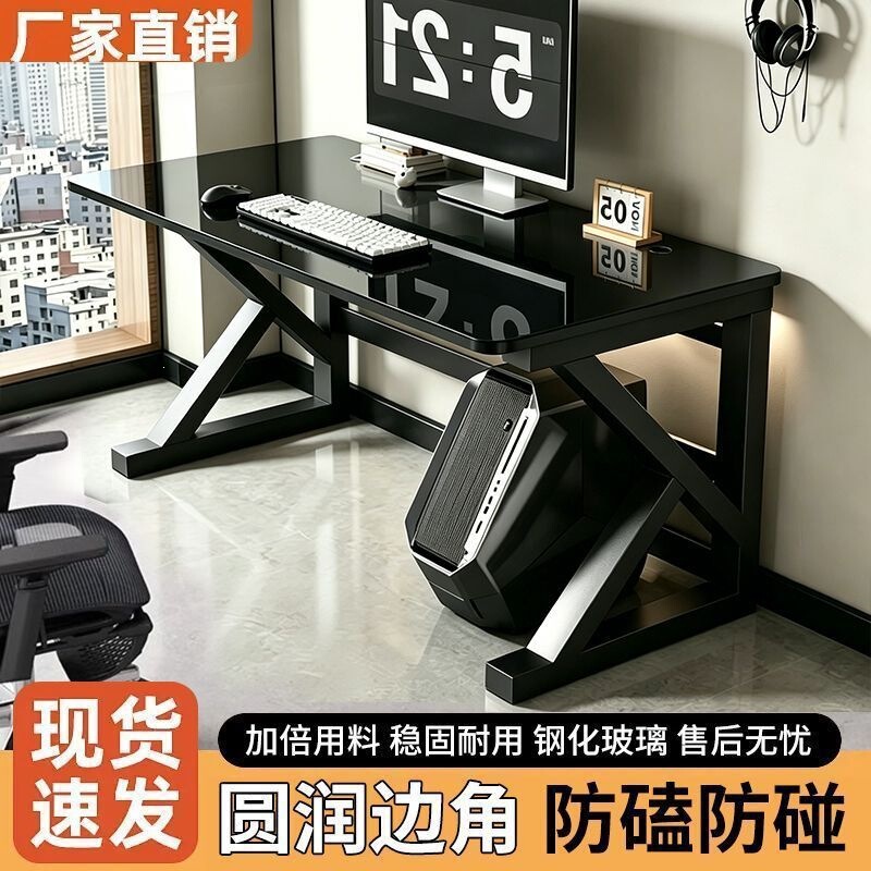 Minimalist modern desk with tempered glass, computer desk, desktop table for home, bedroom, office, study table for students