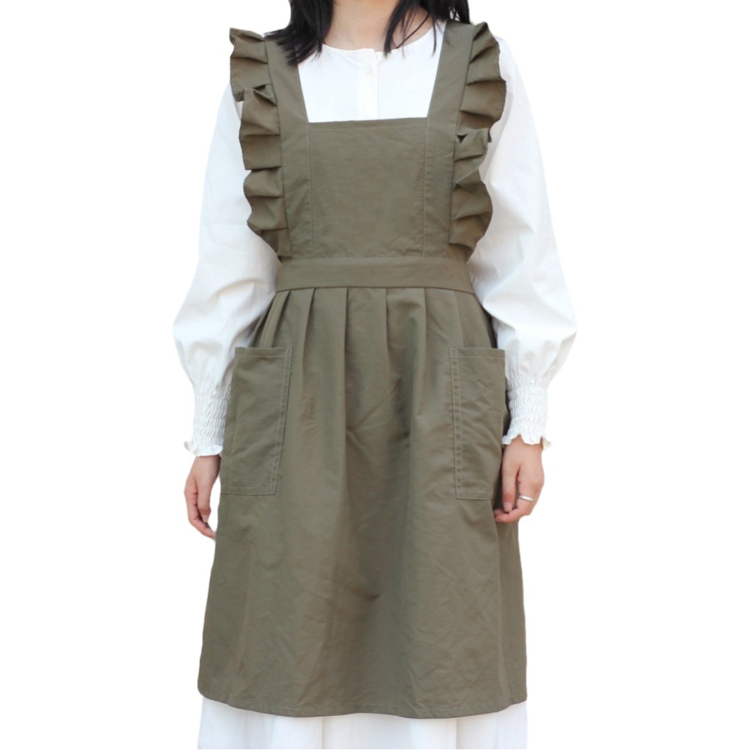 Delantal de Cocina Impermeable con Estampado Floral de Nailon Repelente al Agua, con Mangas con Volantes y Diseño Cruzado