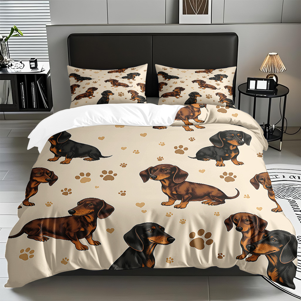 Fábrica de origen transfronteriza textil doméstico TEMU / JIT suave piel abrasiva caricatura cachorro impresión digital set edredón