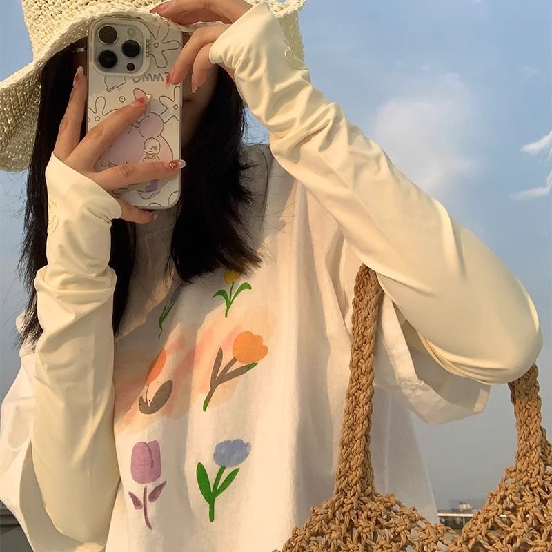 (2개) 아이스 실크 선스크린 소매 여성의 여름 차양 야외 운전 승마 팔 보호 자외선 방지 얇은 통기성 얼음 소매