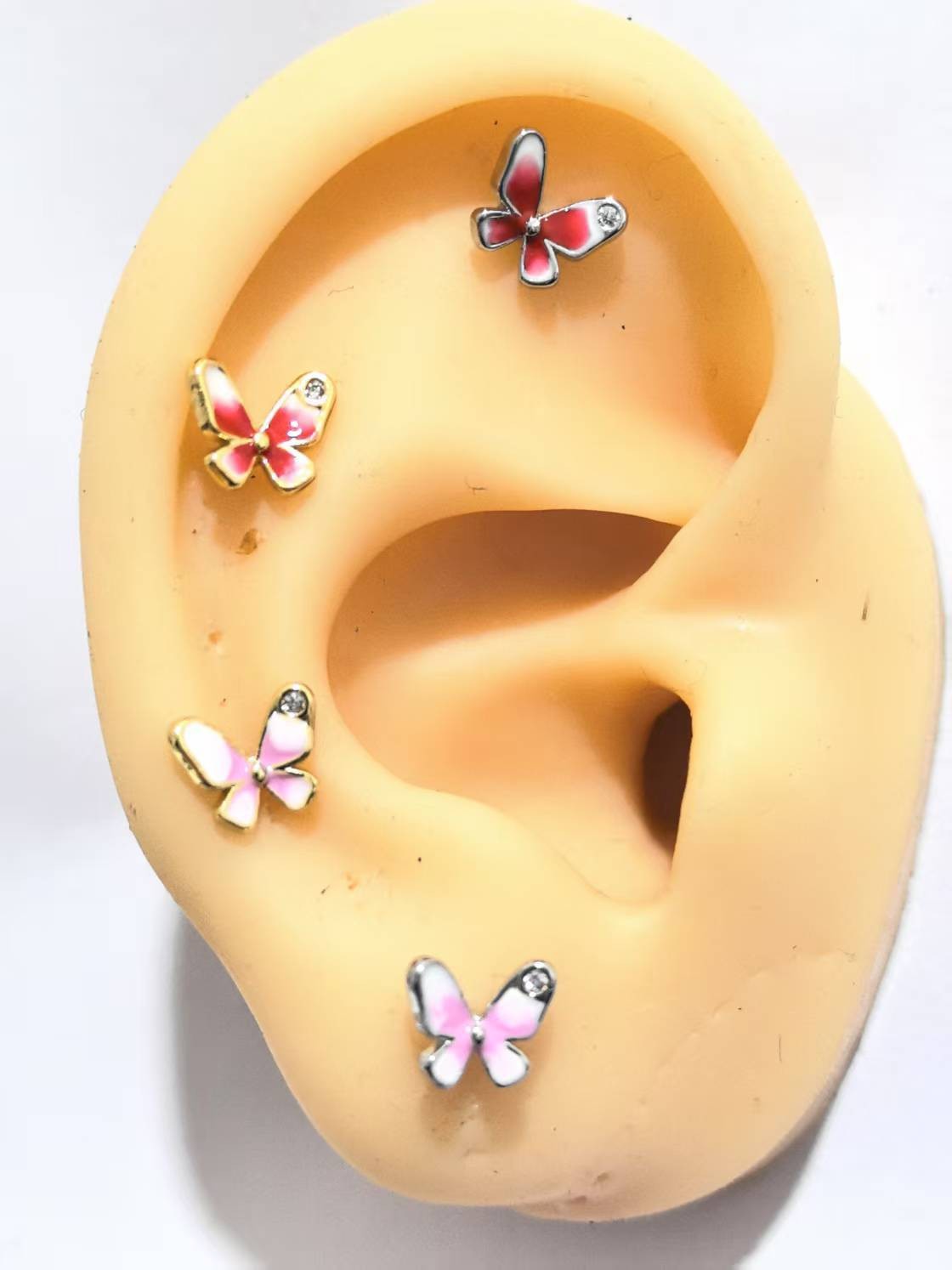 Drip Glaze Screw Small Butterfly Earrings Sweet Girly Twist Ball Ear Bone Nails 18K Gold Plated Copper Cartilage Studs detail image 7