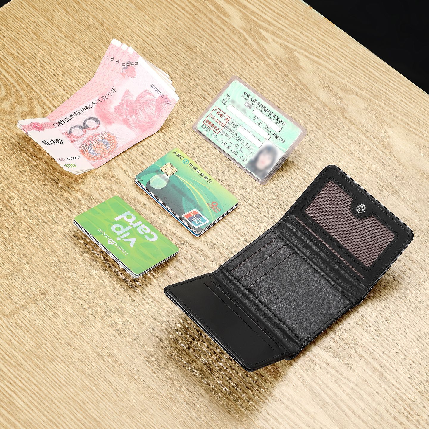 Bolsa de tarjetas transfronterizas bolsas de almacenamiento de documentos bolsas multifuncionales de tres plegables para hombres bolsas de tarjetas anti-damagnéticas bolsas de licencia de conducir