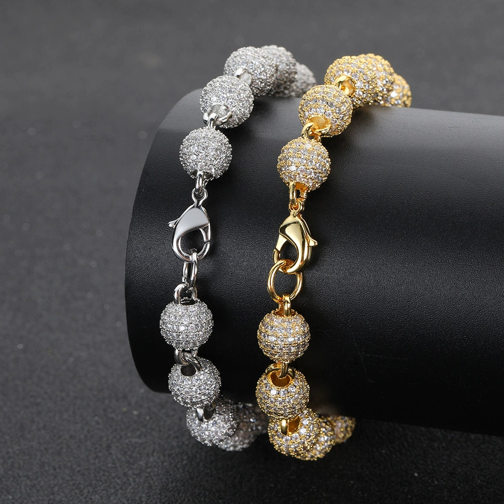 Zirconium hip-hop style, round beads, necklace, accessory, bracelet, European style, 8mm, wholesale