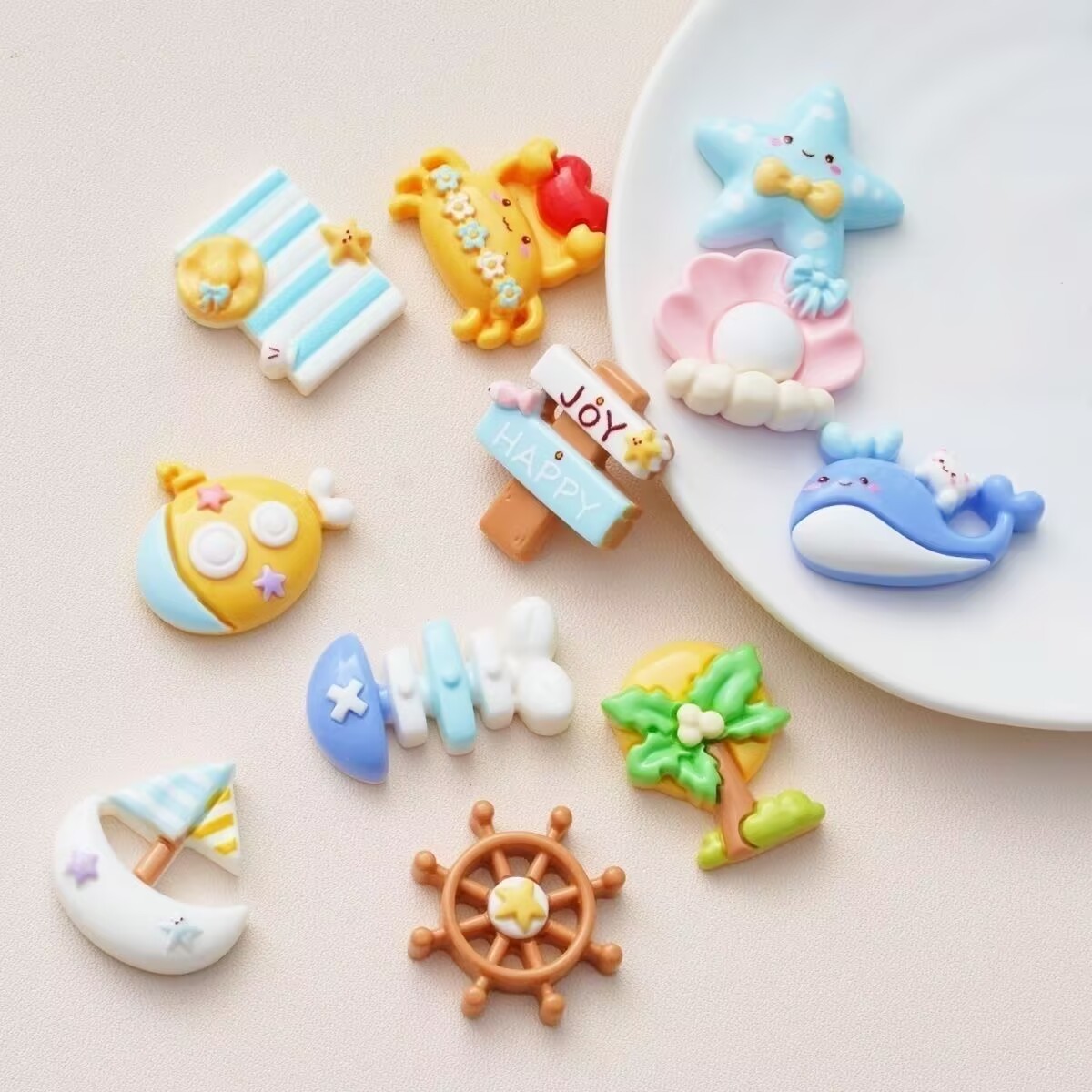 亮面海洋沙滩系列树脂配件奶油胶diy手工发夹手机壳电动车贴片