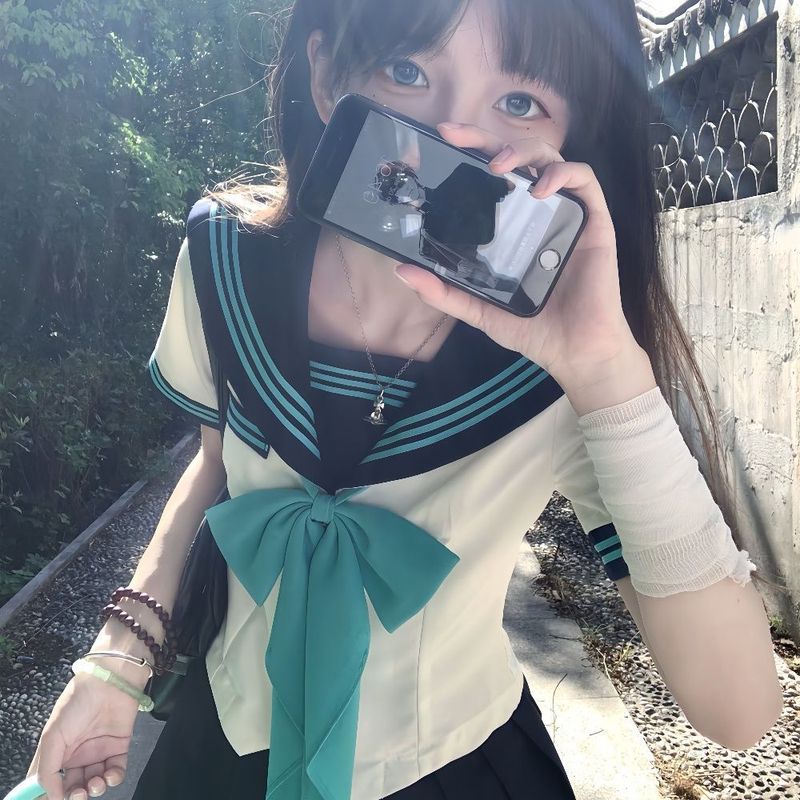 知半城日系学院风水手jk制服套装夏学生温柔俏皮上衣百褶裙两件套|undefined