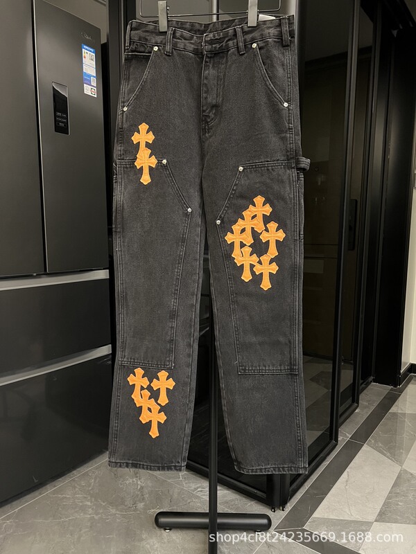 25 正しいバージョン CH クロウクロスレザー刺繍ウォッシュジーンズカップルルーズデニム卸売ドロップシッピング|undefined