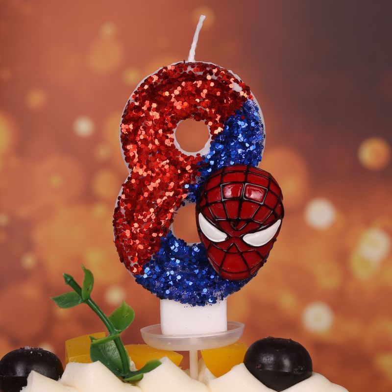 クールなスパイダーマンのテーマのグリッターデジタル誕生日キャンドル子供の最初の誕生日パーティーケーキデコレーション|undefined