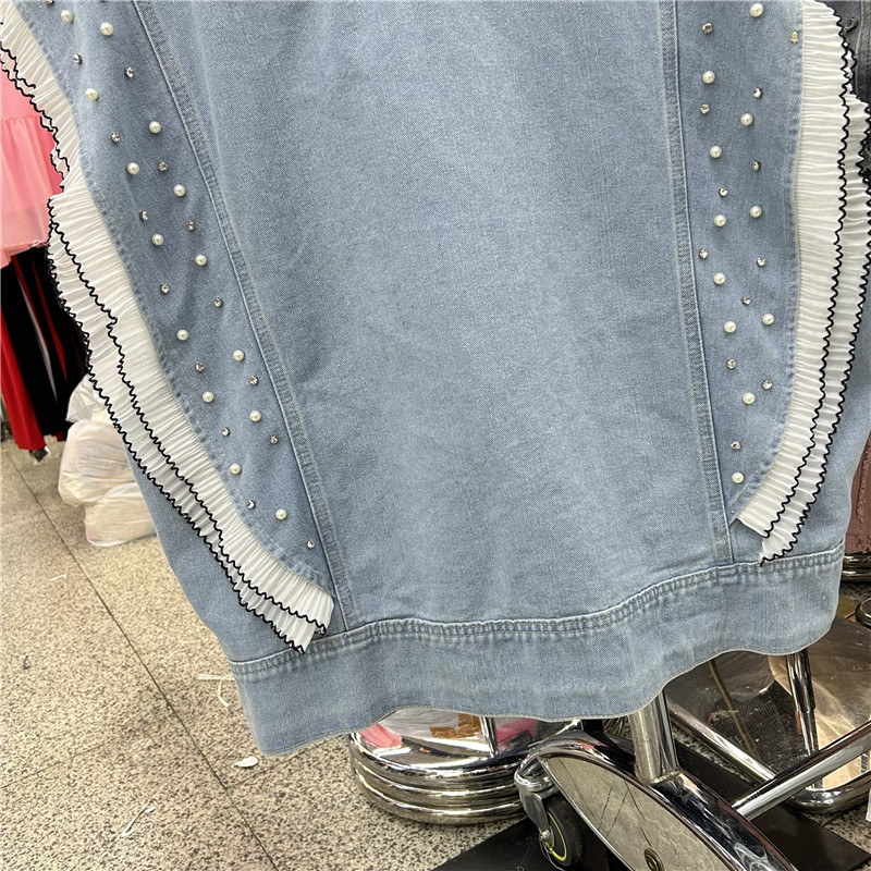 2024 primavera retro nicho con solapa de bordes de lótus sueltos versátiles lavado con agua cardigán azul chaqueta