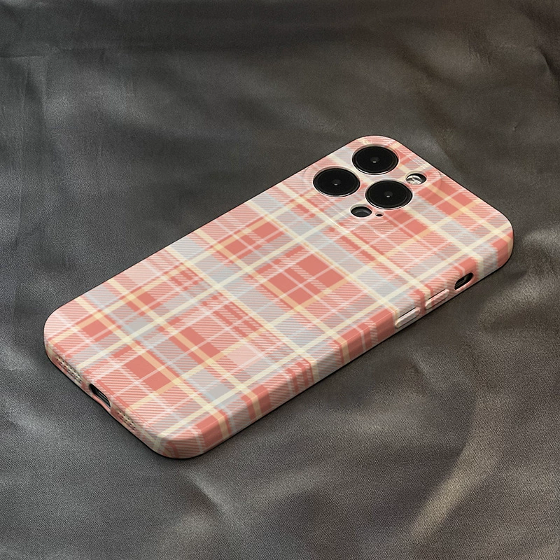 Phone case (Apple) iPhone 15 — pink check grid pattern, multi-model protective shell