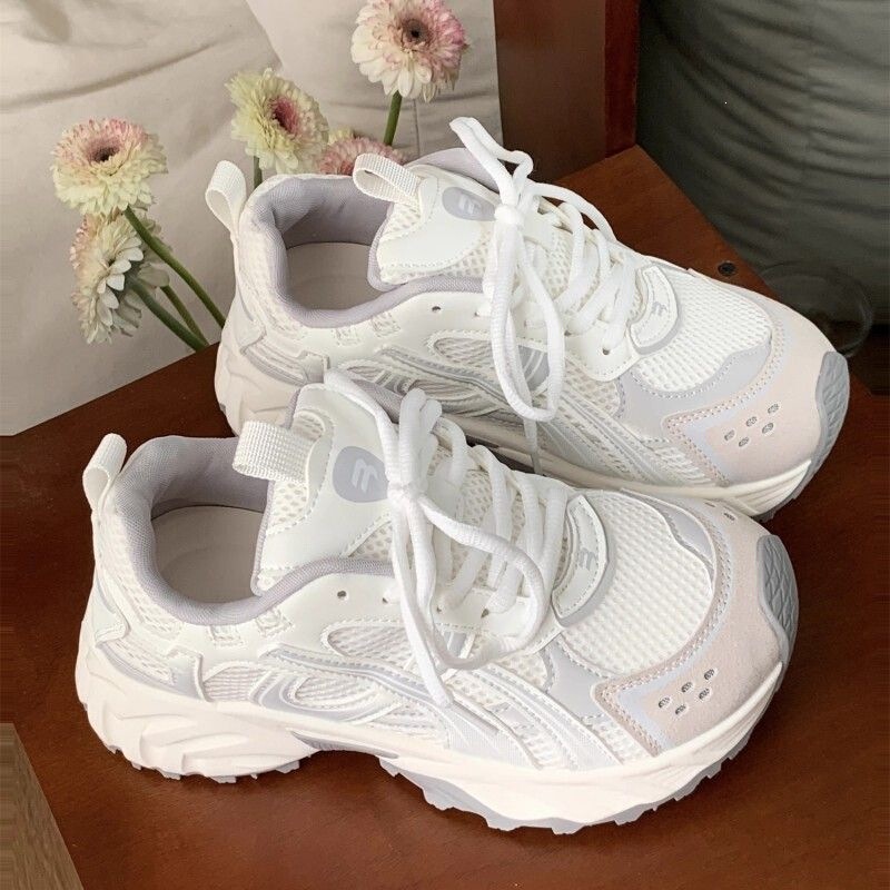 Beige Low-Top Thick-Soled Height-Increasing Fashionable Youthful Trendy New Versatile College-Style Lace-Up Hong Kong Style Casual Dad Shoes