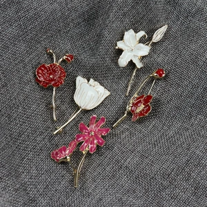 Vintage enamel oil painting lily tulip Persian chrysanthemum poppy camellia brooch corsage clothing accessories