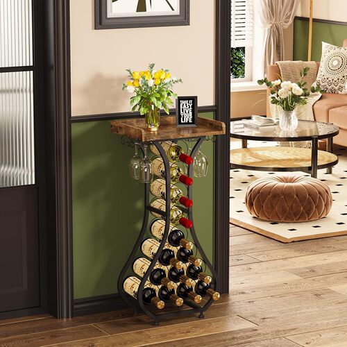 Cross-border spot expandable red wine rack mini bar table plant stand with glass frame wall-mounted space-saving wine cabinet