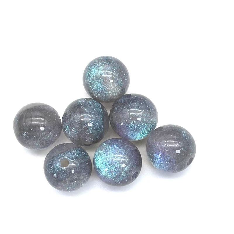 16mm星空树脂人鱼珠闪粉流沙蓝光细闪珠圆珠diy串珠手工项链手链|undefined