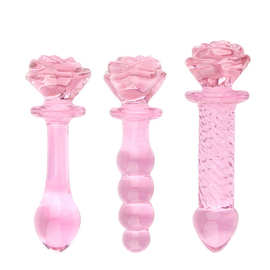 爱心玫瑰水晶玻璃阳具男女双用成人用品冰火棒自慰器具后庭肛门塞