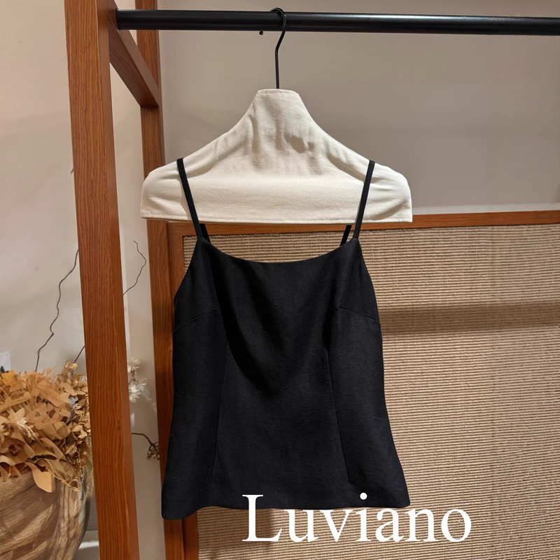 Shenzhen Nanyou 2026 Spring/Summer New Bc Style Simple Thin Strap Back Slit Linen Tank Top