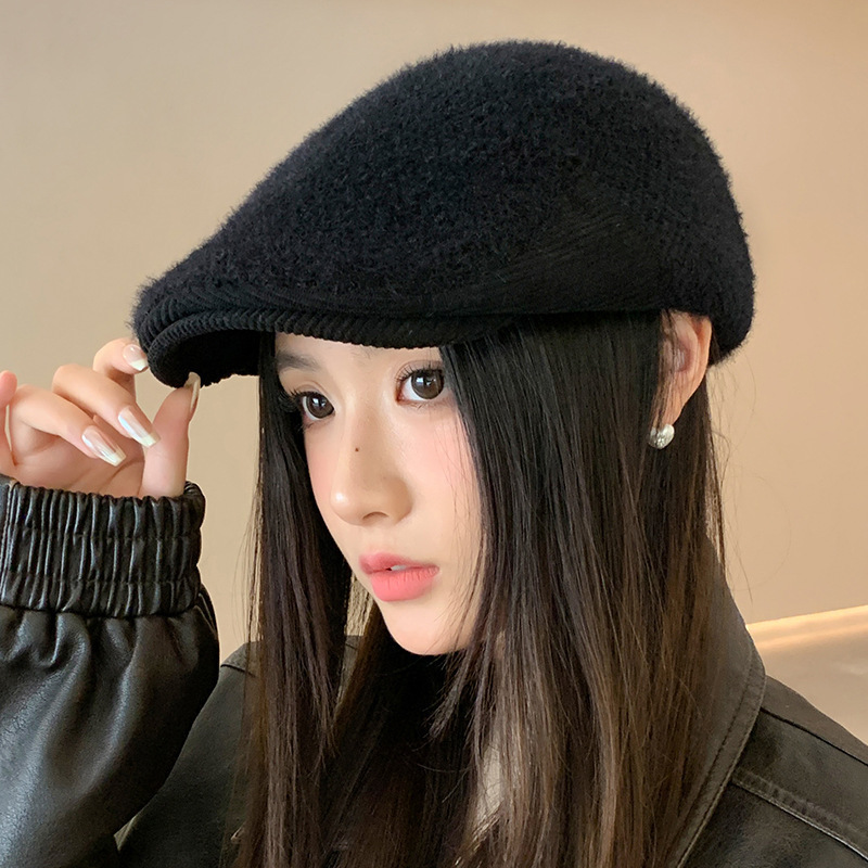 韩版文艺青年画家帽秋冬女士英伦风前进帽复古拼接加厚保暖鸭舌帽|undefined