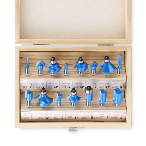 15-piece set of 1/4 handle woodworking milling cutter suit trimming machine engraving machine cutter head trimming chamfering slotting cutter