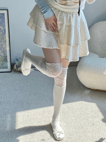 Floral Lace Socks for Women Spring Girl Mid-Calf Socks JK Pile Socks Lace Over Knee Long Cotton Socks Japanese Sweet 