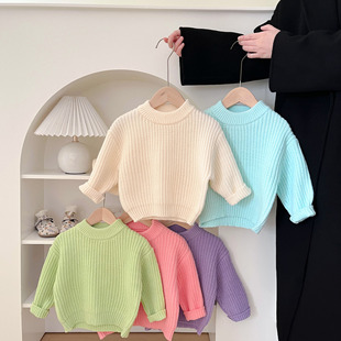 Baby Clothes Spring and Autumn Korean Baby Sweater Solid Color All-match Long Sleeve Knitted Girls' Top Out-of-home Sweater