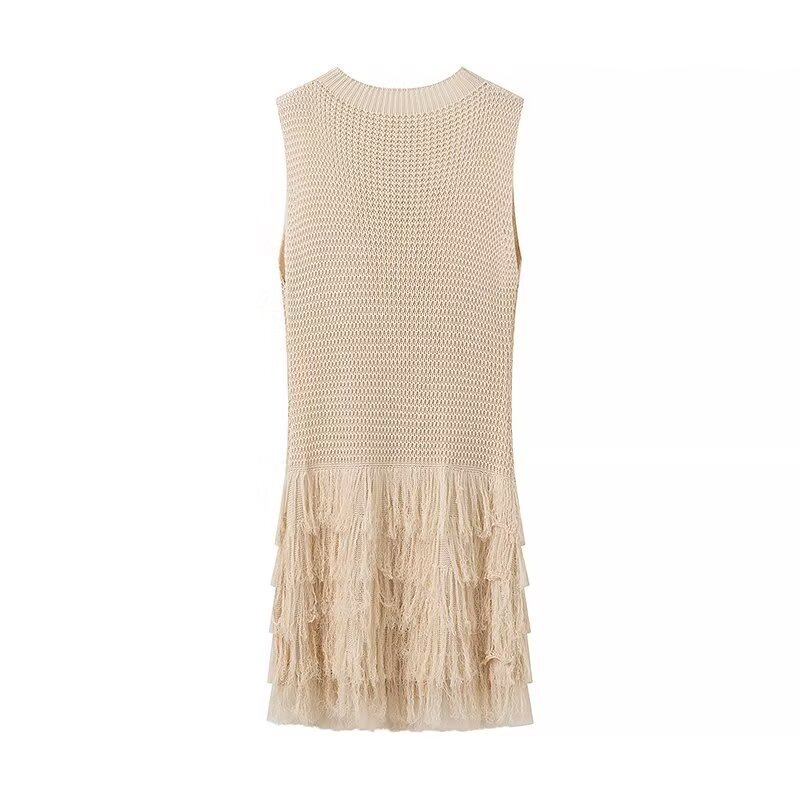 Round Neck Neckline Wholesale Women's Vacation Streetwear Tassel Solid Color Casual Holiday Round Neck Sleeveless Fringe Dress