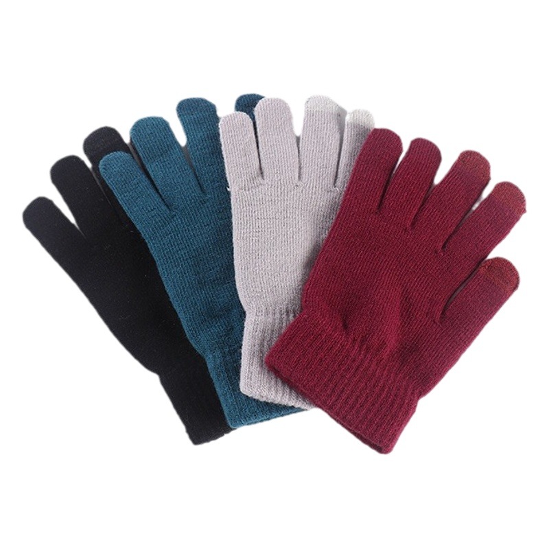 Adult gloves fleece-lined solid color five-finger warm winter gloves full finger cycling cold-proof gloves wholesale