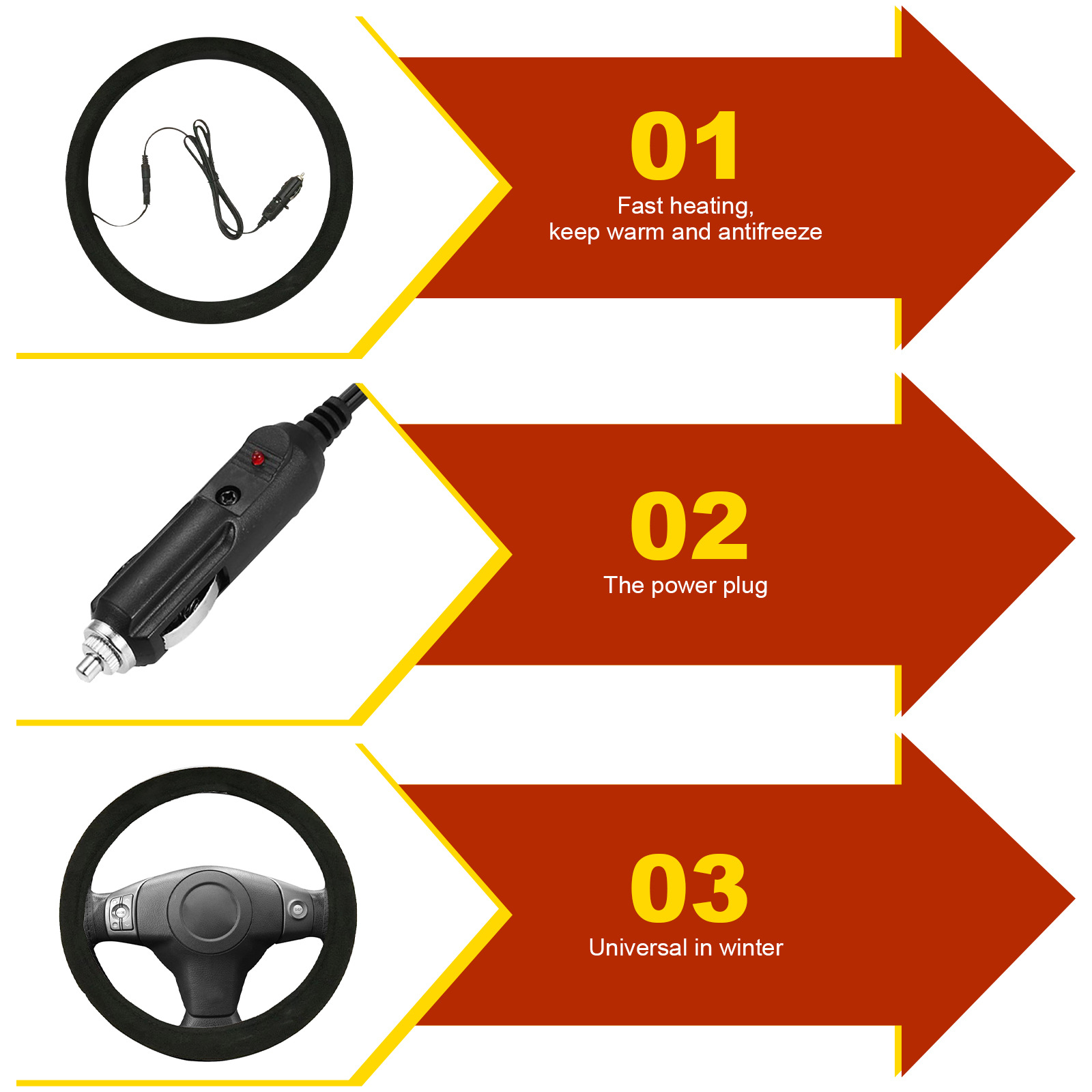 Funda calefactable para manillar de coche, funda universal para volante, funda protectora calefactora para calentar rápidamente las manos_voghion.com