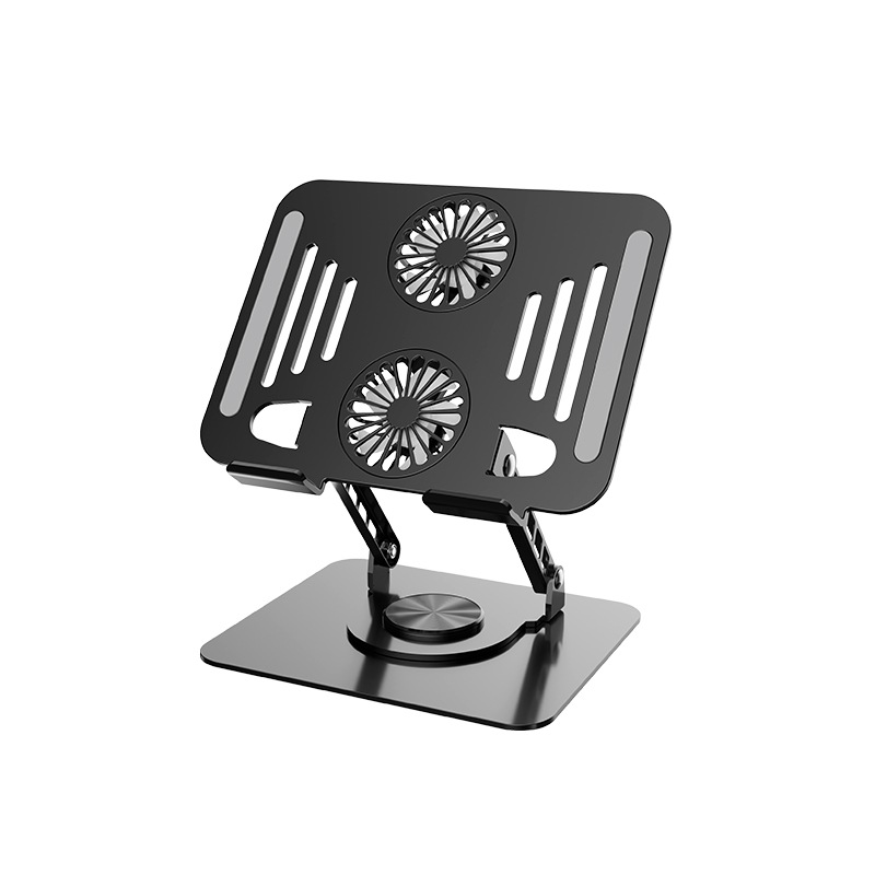 360 grados de rotación metal portátil soporte de disipación de calor con ventilador de escritorio soporte plano elevar artefacto