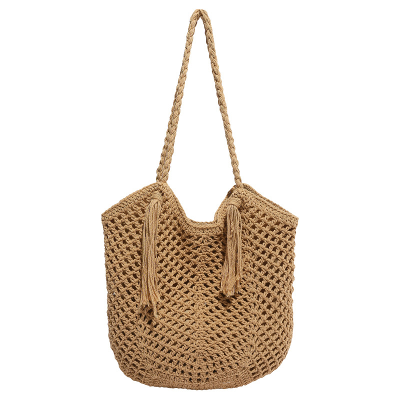 Bolso de vacaciones junto al mar 2025 verano nuevo estilo bolso femenino tejido con flecos bolso de playa de gran capacidad