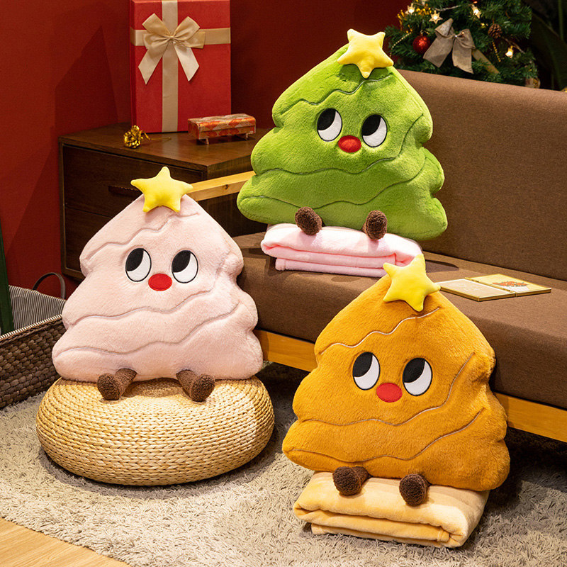 Creativo de dibujos animados Navidad árbol de Navidad almohada manta de coche de oficina 2 en 1 sofá asiento respaldo