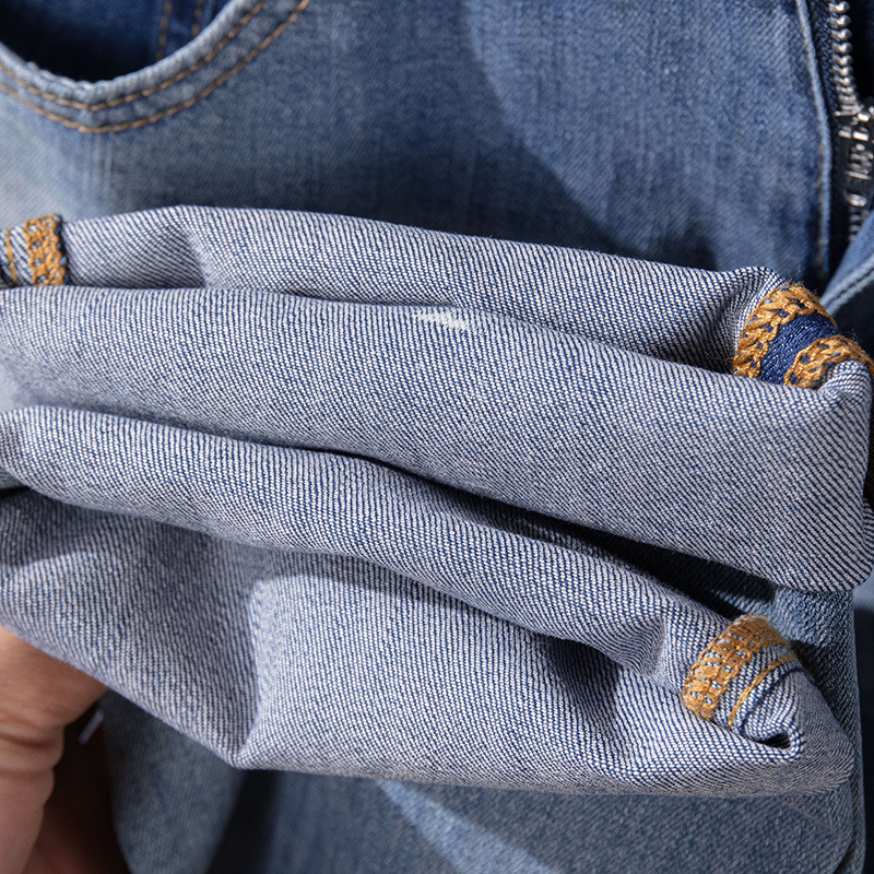 Dujia edición de alta gama europea jeans de hombre Anchor rojo azul pálido elástico lavado con agua pequeño pantalón recto de hombre