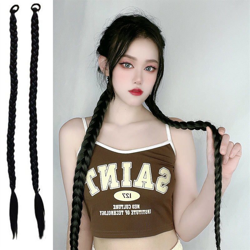 New Chinese wig ponytail female lengthened braided Net red with boxing braided personality fake ponytail factory outlet