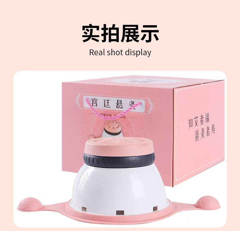 Palace Hanging Moxibustion Box Large Warm Moxa Device for Home and Spa Use with 10ml Mugwort Oil in use