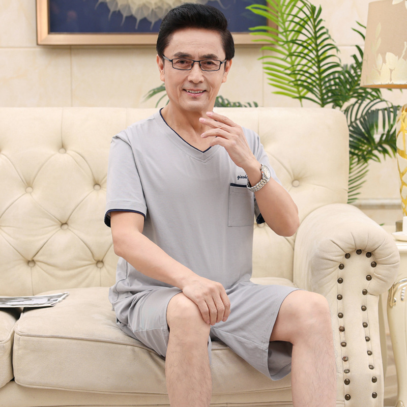 Men's pajamas summer modal short-sleeved trousers extra fat dad suit middle-aged and elderly father home wear