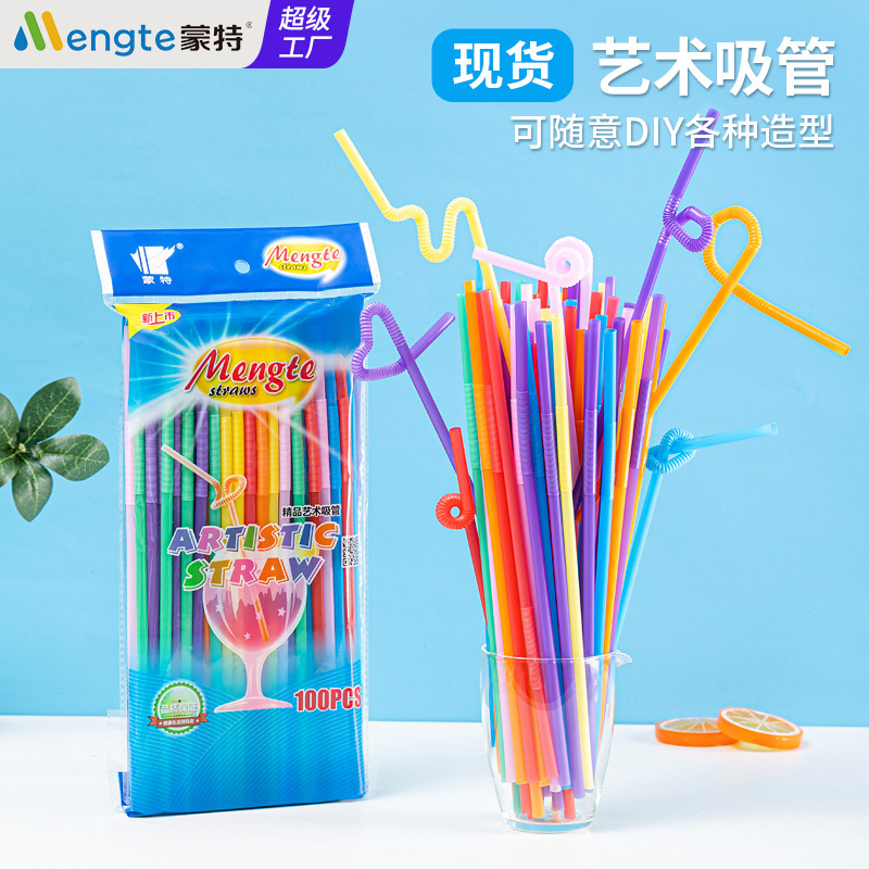 Paja artística de color 100 pajas desechables de bebida de modelado de pajas de té de leche hechas a mano pajas de jugo de vino