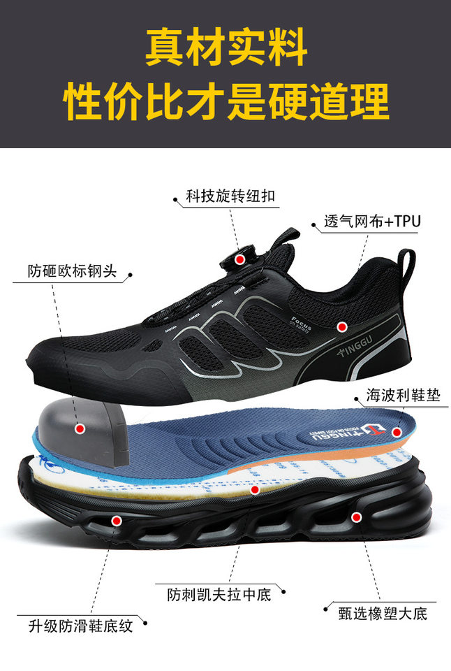 Giày bảo hộ lao động nam cổ thấp mũi thép chống va đập, chống đâm xuyên, thoáng khí — Kiểu dây buộc TG886; Mã Châu Âu 44, Kiểu dây buộc TG886; cỡ 36 Châu Âu, Kiểu dây buộc TG886; cỡ 45 Châu Âu, Kiểu dây buộc TG886; cỡ Châu Âu 37 chi tiết 10