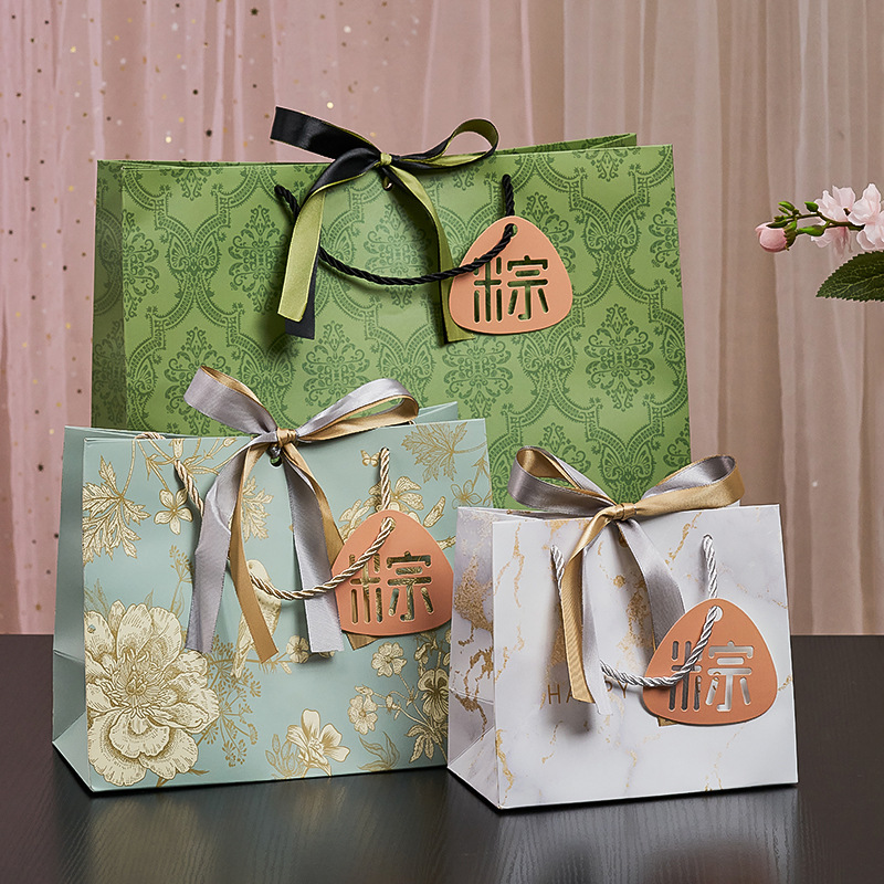 精美端午节礼品袋手提袋散粽子包装袋配丝带卡片节日回礼袋礼物袋