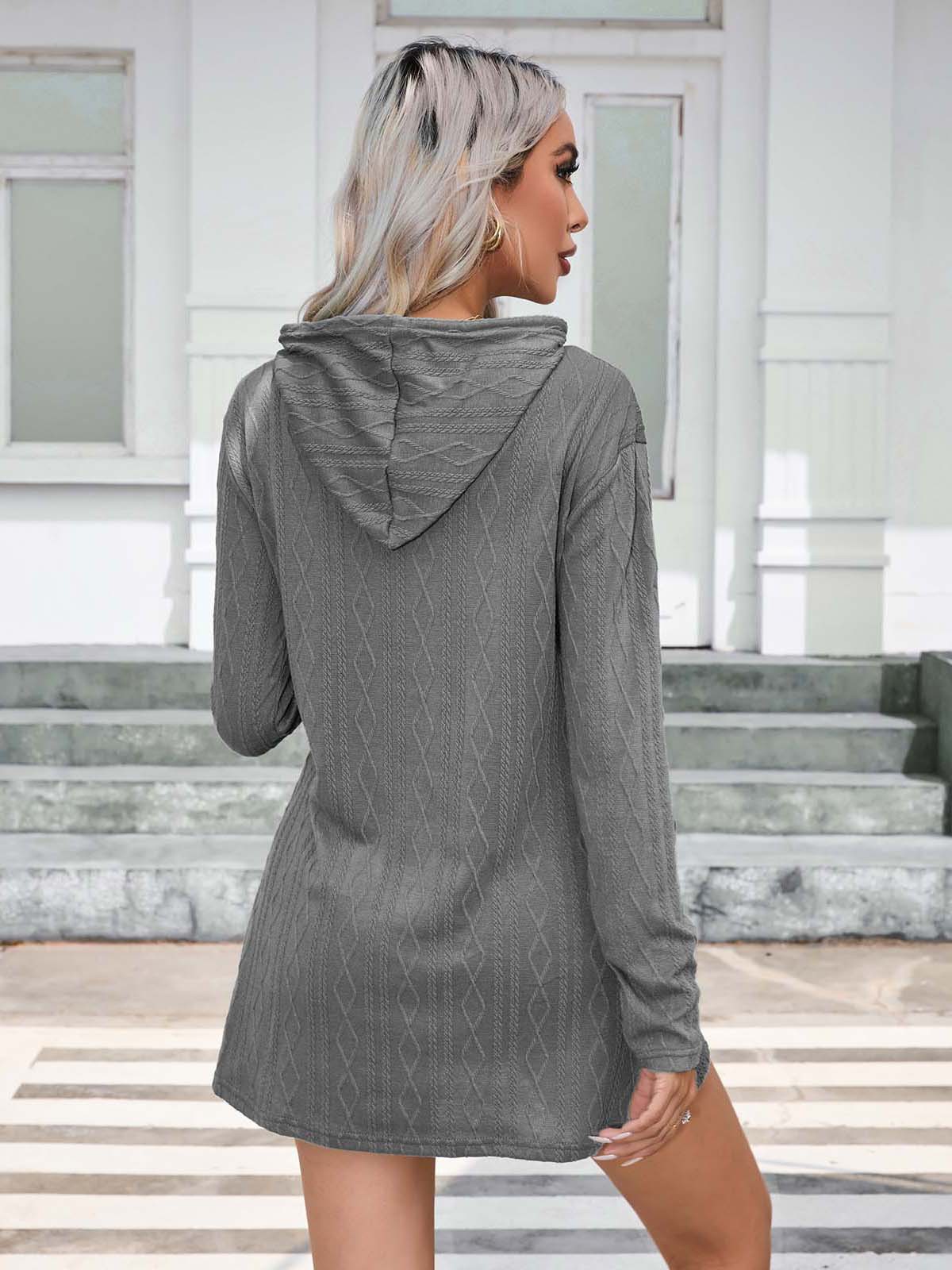 Women Clothing Autumn Winter Knitting Hooded Long Sleeve Dress