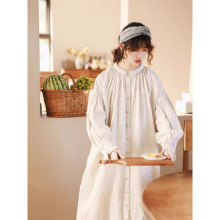 日系女装娃娃裙减龄森系甜美翻领连衣裙棉麻褶皱文艺复古森女风