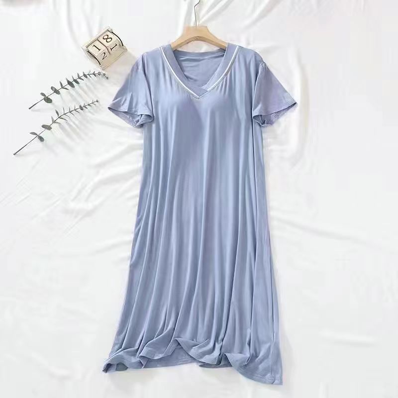 2025 verano vestido de dormir de mangas cortas mujer cojín de pecho de cuello en V delgado color sólido simple y suelto se puede usar ropa de hogar de tamaño grande