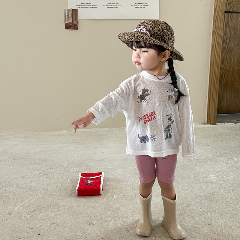 Sugarcane pear children's clothing girls suit summer 2025 new children's Korean long sleeve thin T-shirt shorts baby clothes