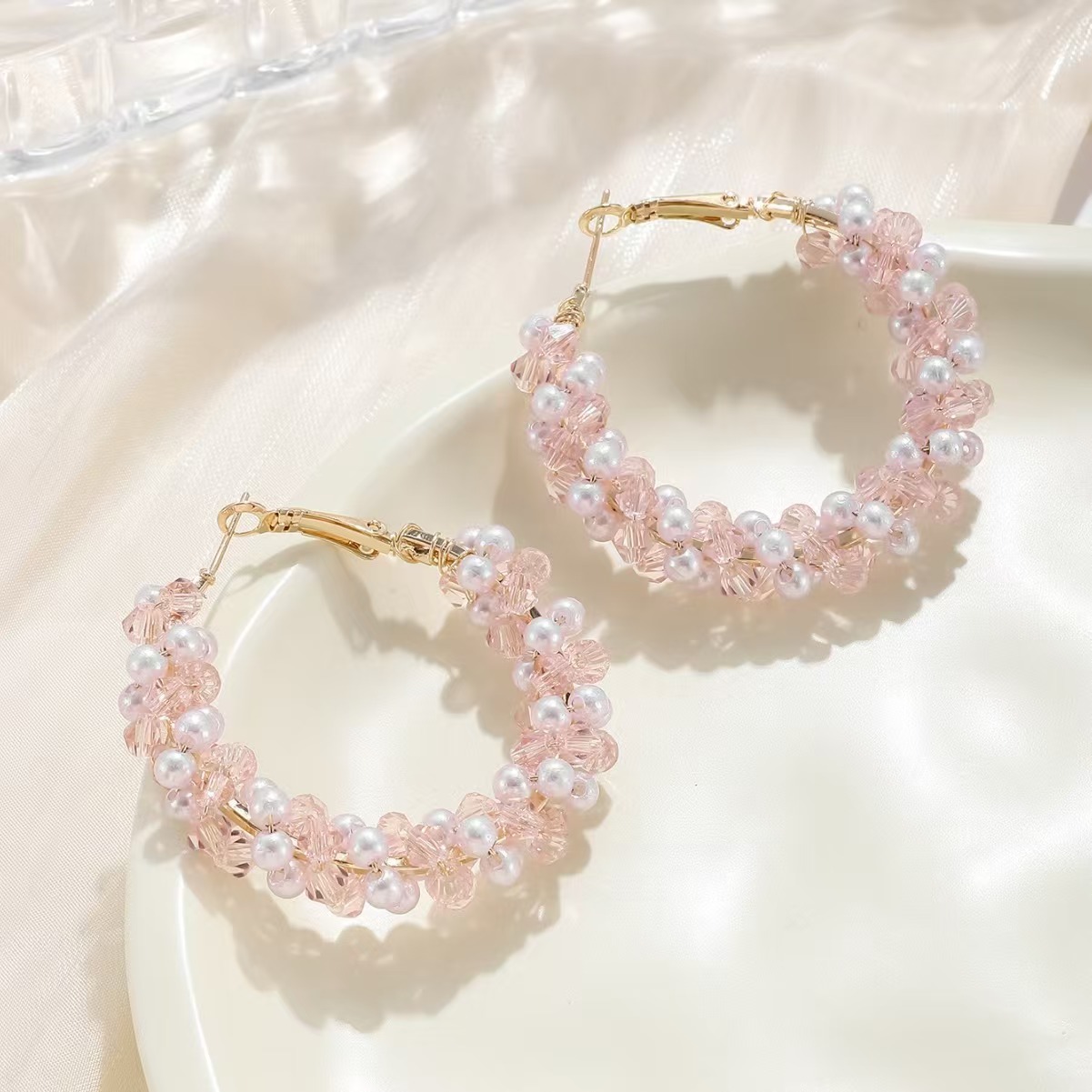 New Crystal Pearl Wrapped Earrings, Women's Niche Design Exaggerated Earrings, Fairy Fashion and High-End Earrings