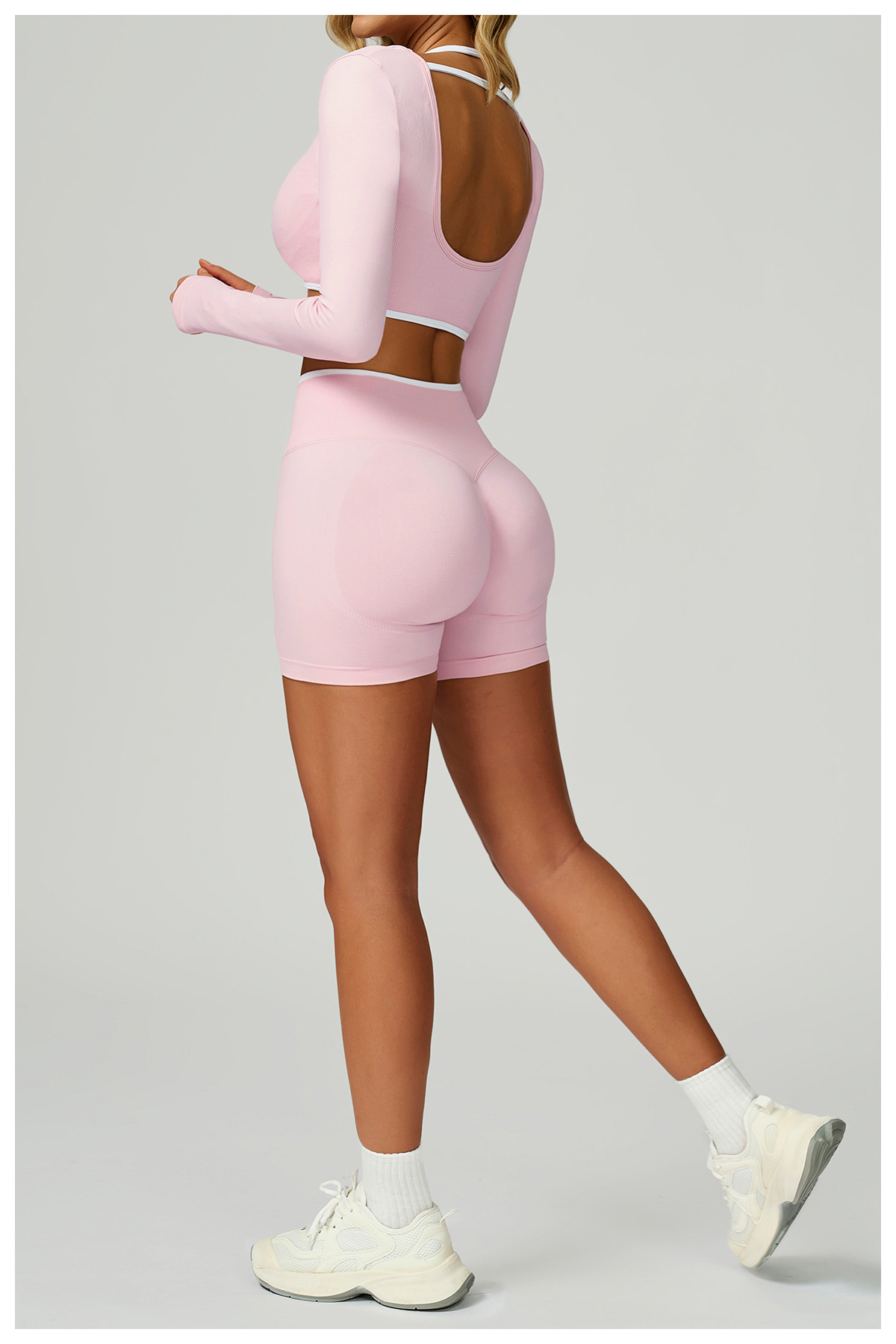 Women's Seamless Color Block Yoga Top Long Sleeve Faux Two Piece Slim Fit Running Sports Fitness T-Shirt 9245_ecoleips.com