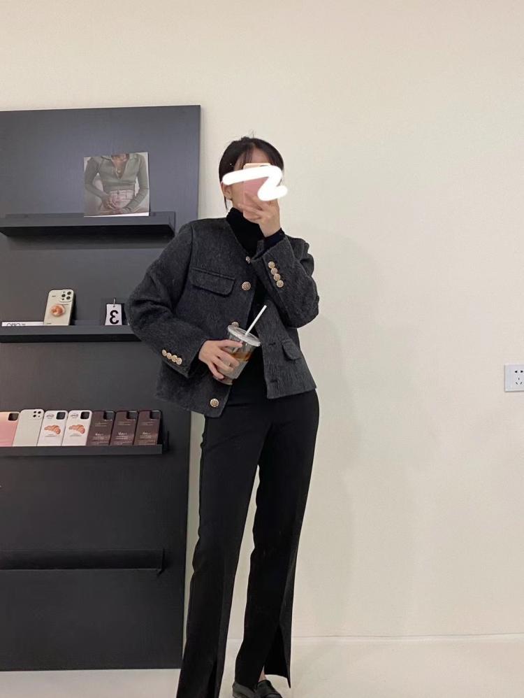 オフシーズン両面ウールコートショートスモールラウンドネックスモールフレグランススタイル通勤ウール両面ウールコート女性用