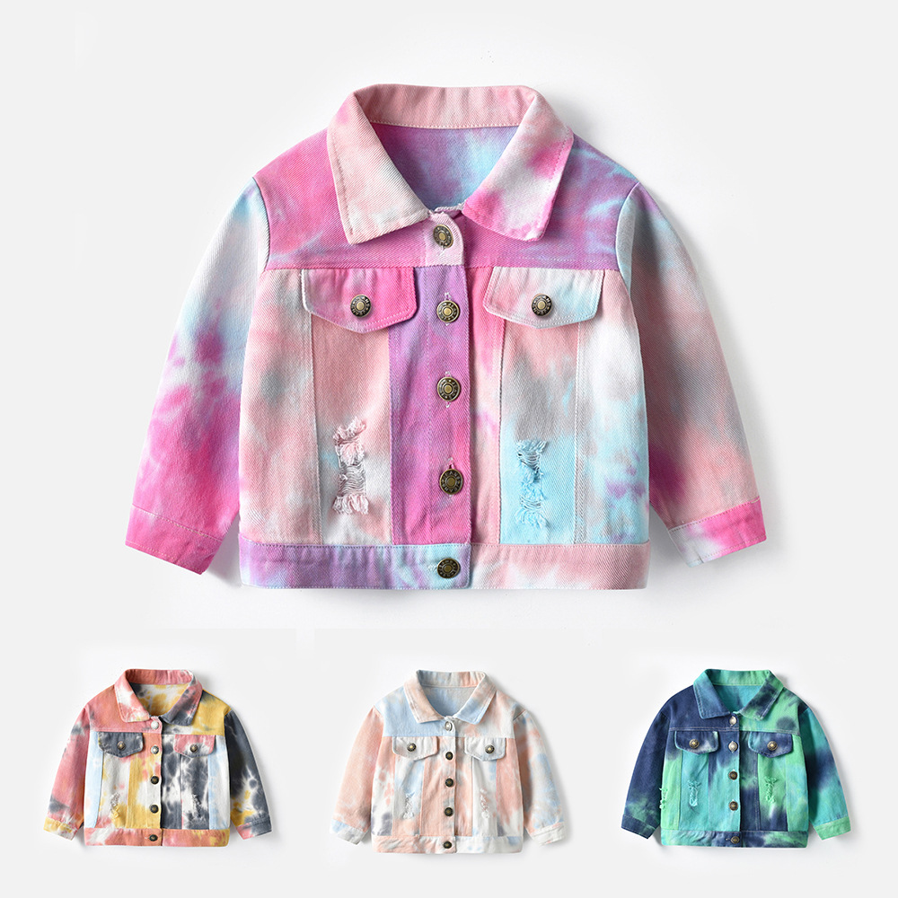 Pantalones largos, tops para niños, solapa, botonadura simple, manga larga, chaqueta de mezclilla teñida anudada, comercio exterior, camisa casual de todo fósforo