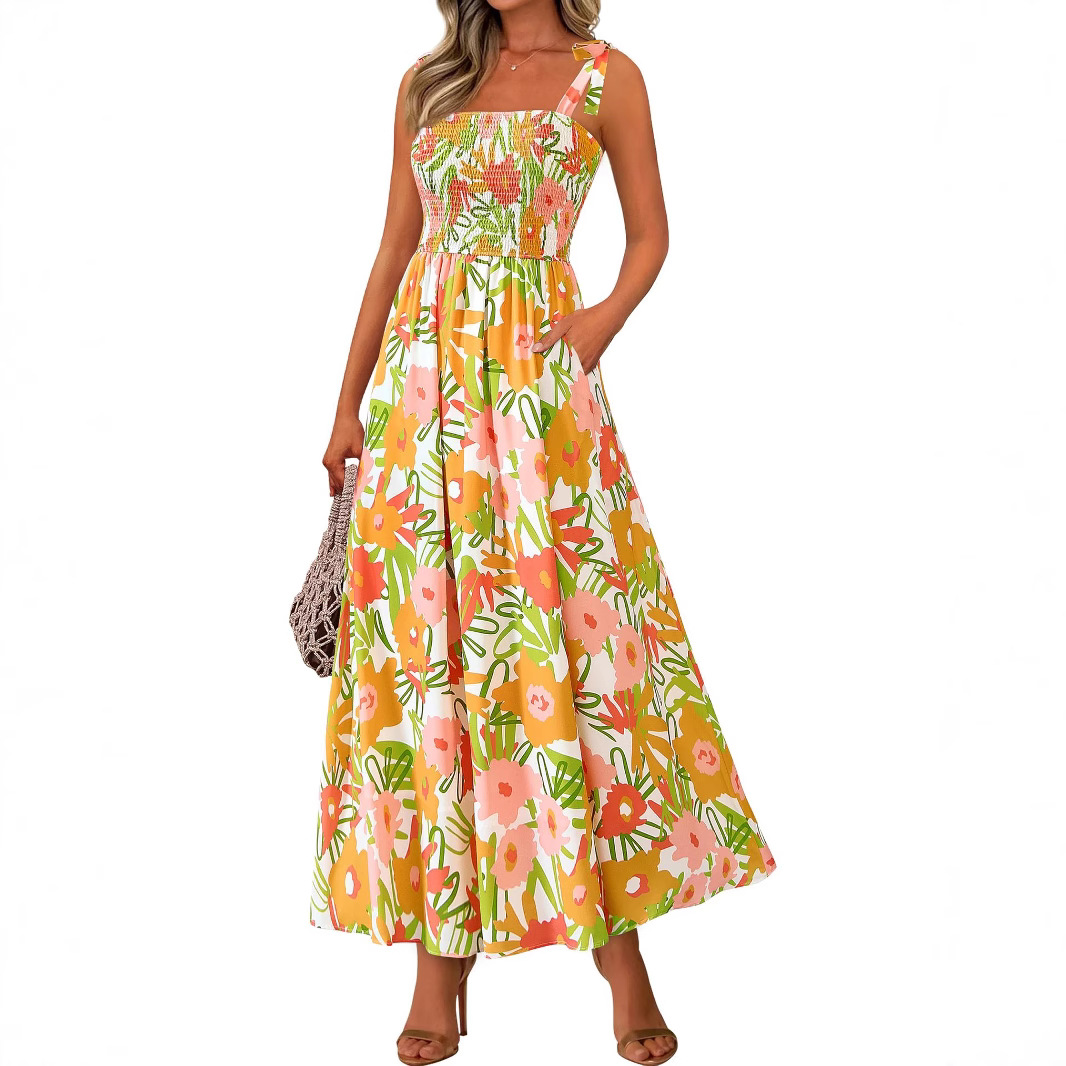 2026 Summer Commute Style Women Sleeveless Printed Long Camisole Dress_ecoleips.com