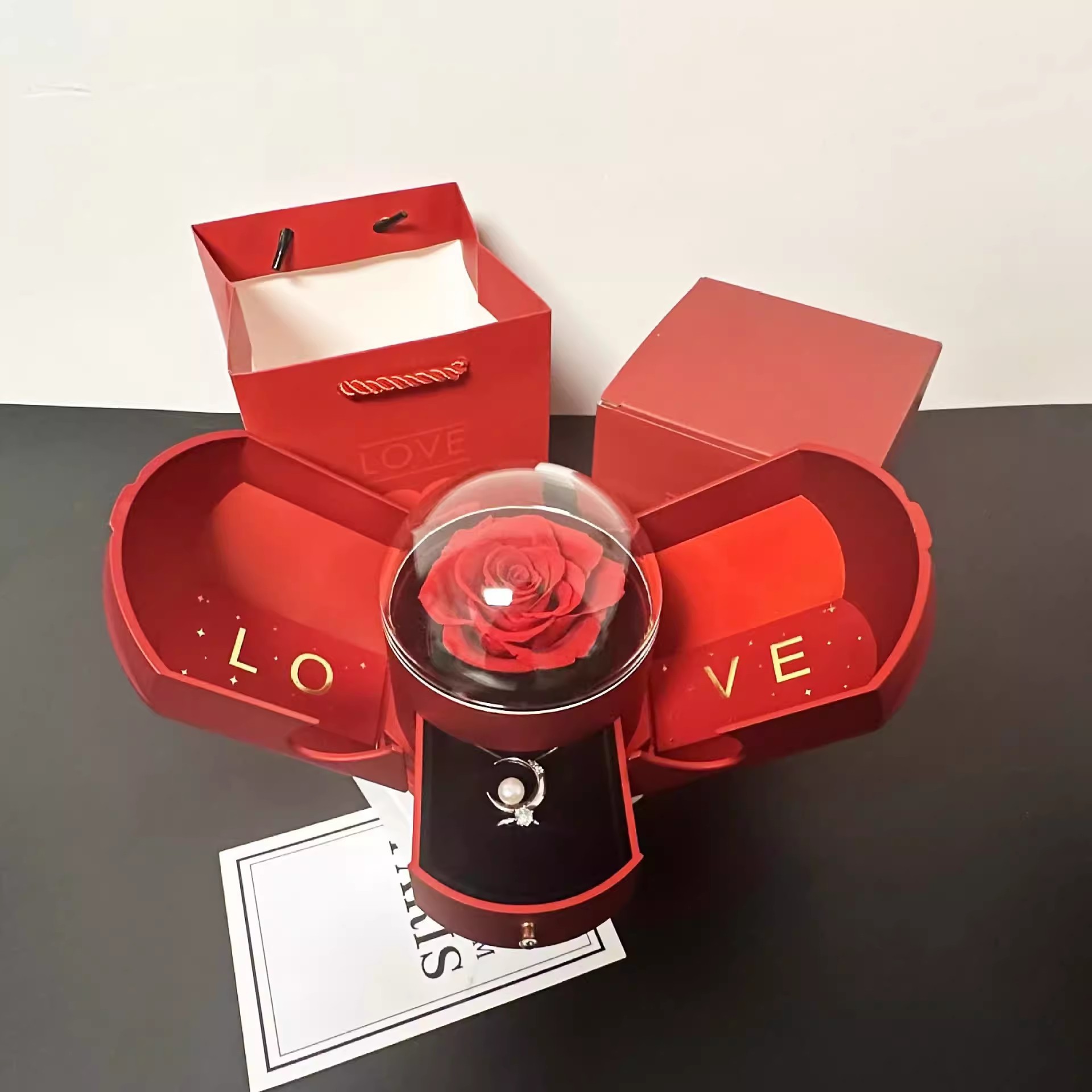 Flor inmortal doble puerta collar caja de joyas acrílica regalos de San Valentín ventas transfronterizas adornos de flores inmortales