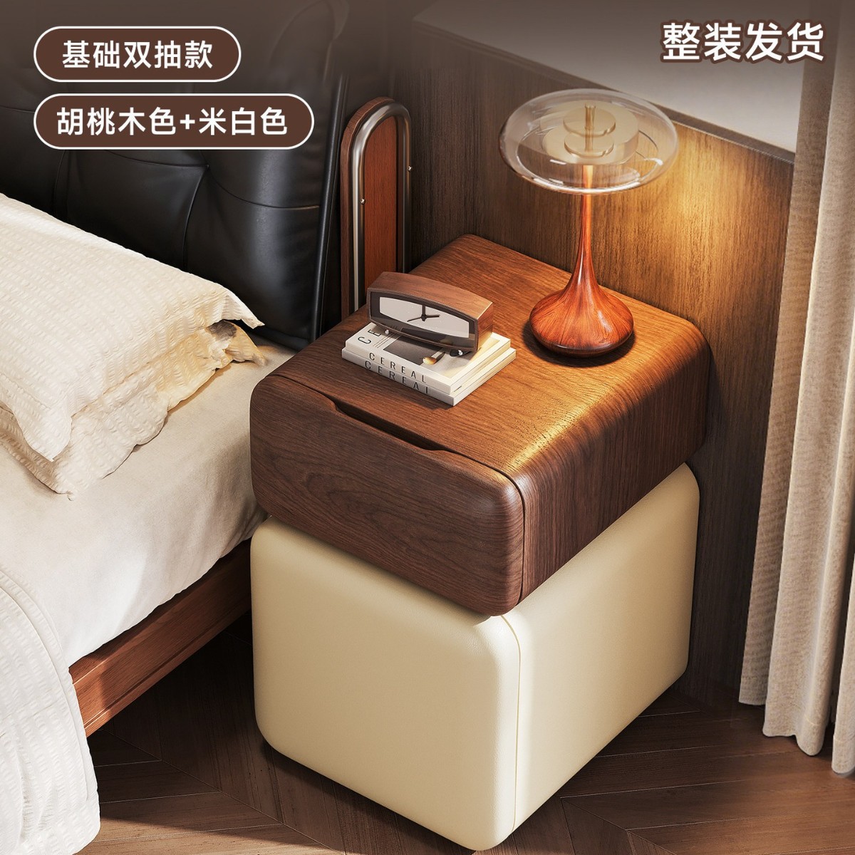 Mesa de cabecera ultra estrecha dormitorio doméstico 2026 explosión estilo medieval madera maciza pequeña cabecera estante gabinete de almacenamiento